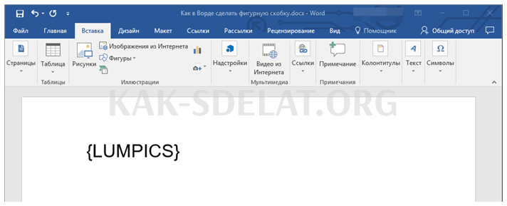 Как сделать большую скобку в ворде