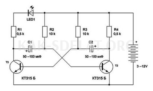 Как сделать моргающий светодиод от батарейки
