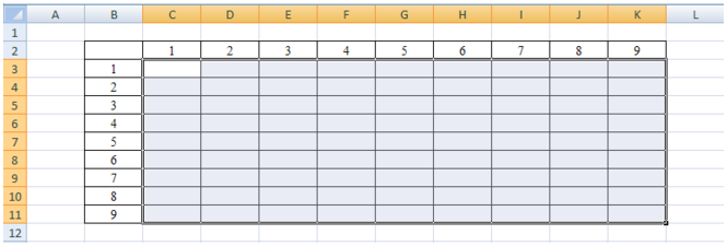 Как сделать таблицу умножения в excel