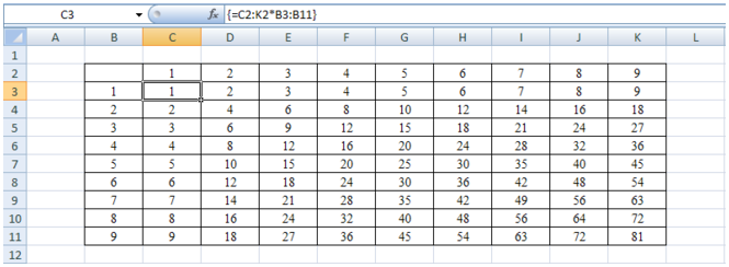 Как сделать таблицу умножения в excel