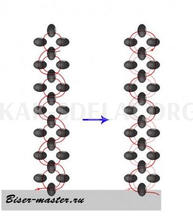 Как сделать 2 ряд из бисера крестиком