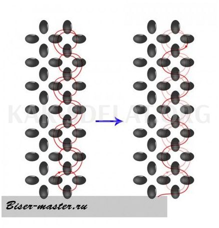 Как сделать 2 ряд из бисера крестиком