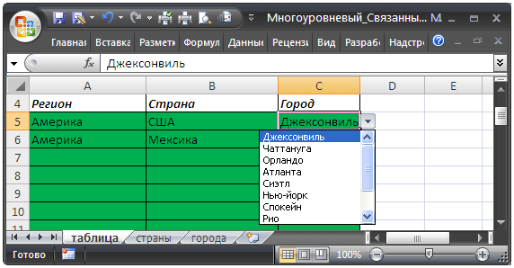 Как сделать иерархический список в excel