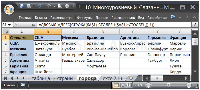 Как сделать иерархический список в excel